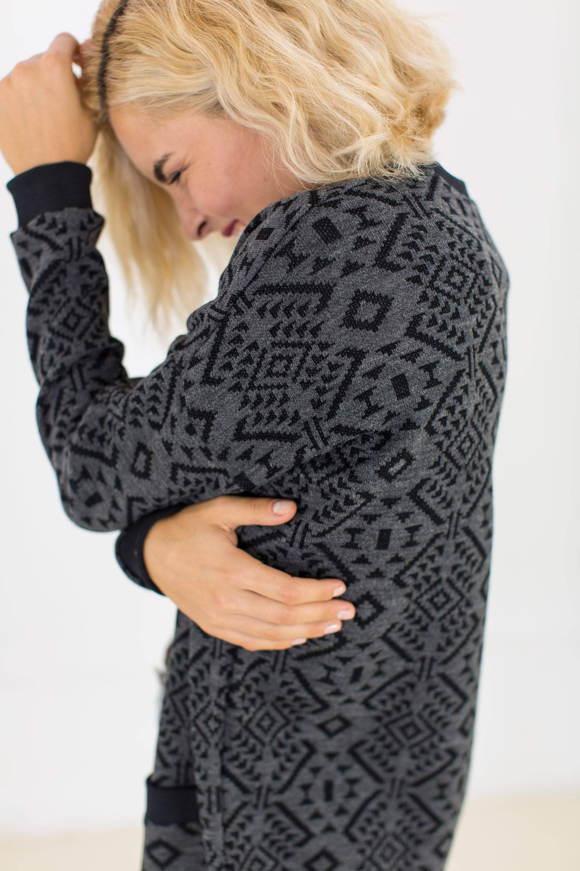 Cardigan Mona in Black Aztec - Image 3