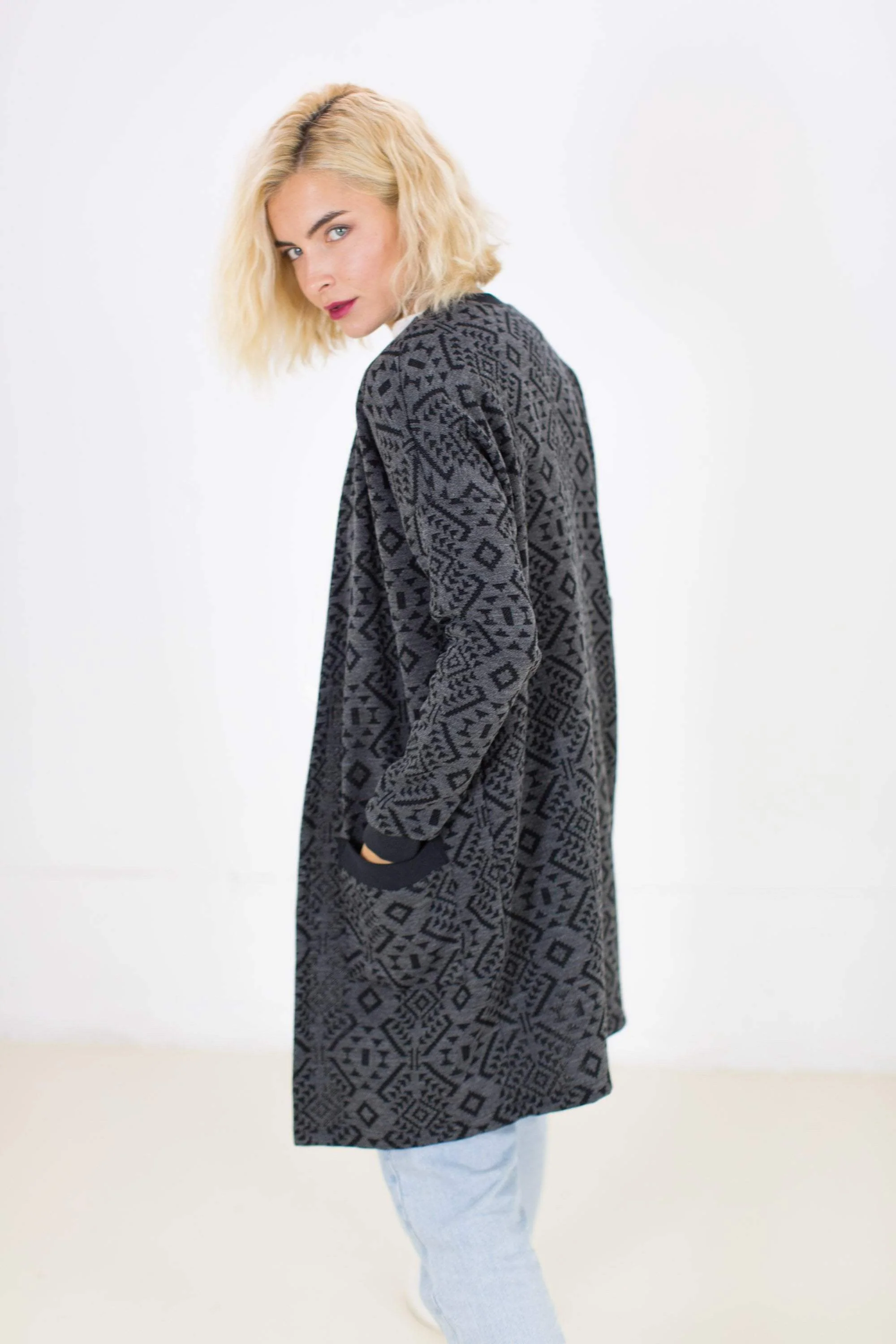 Cardigan Mona in Black Aztec - Image 4