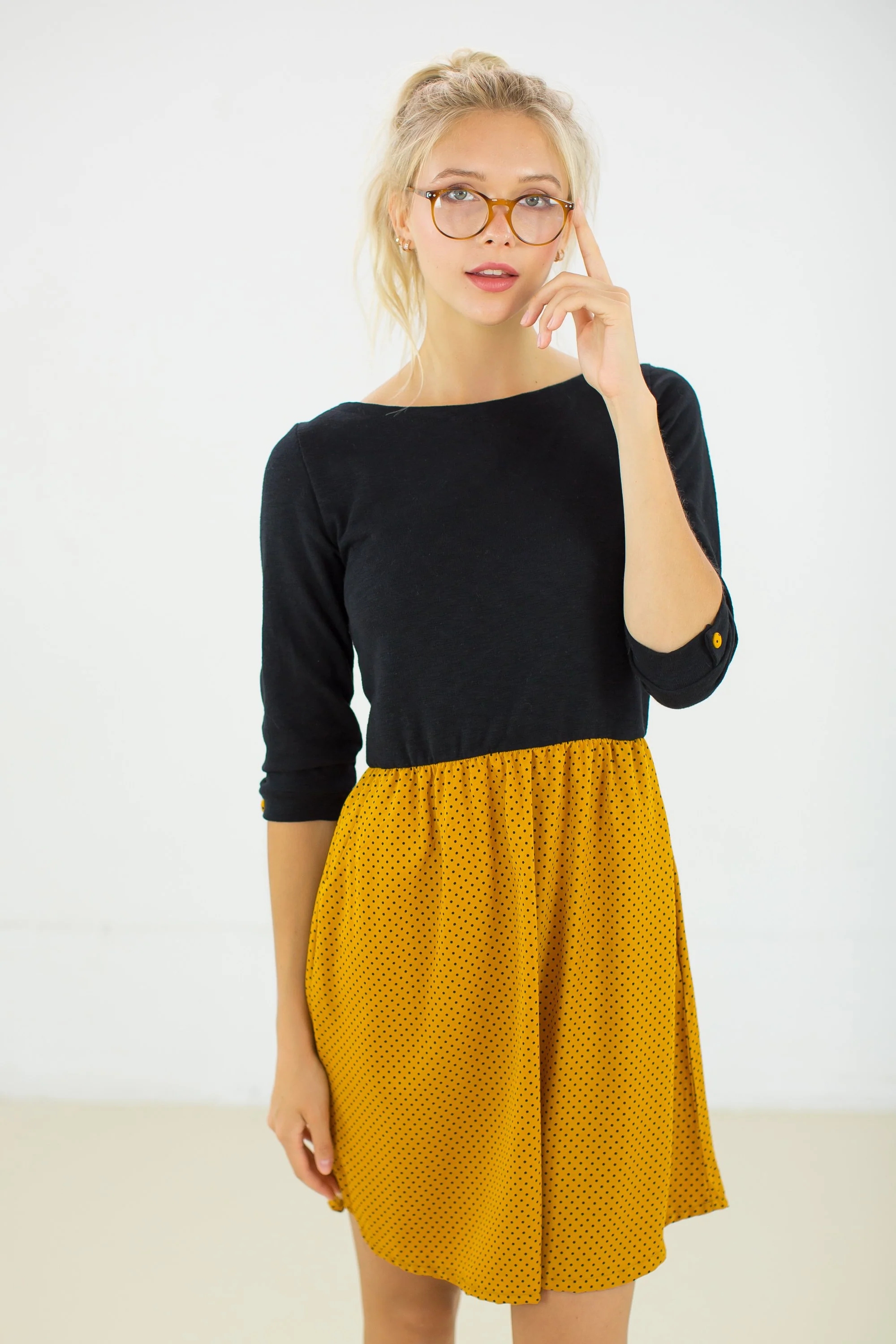 Dress Luiza Black Mustard Polka Dots - Image 3