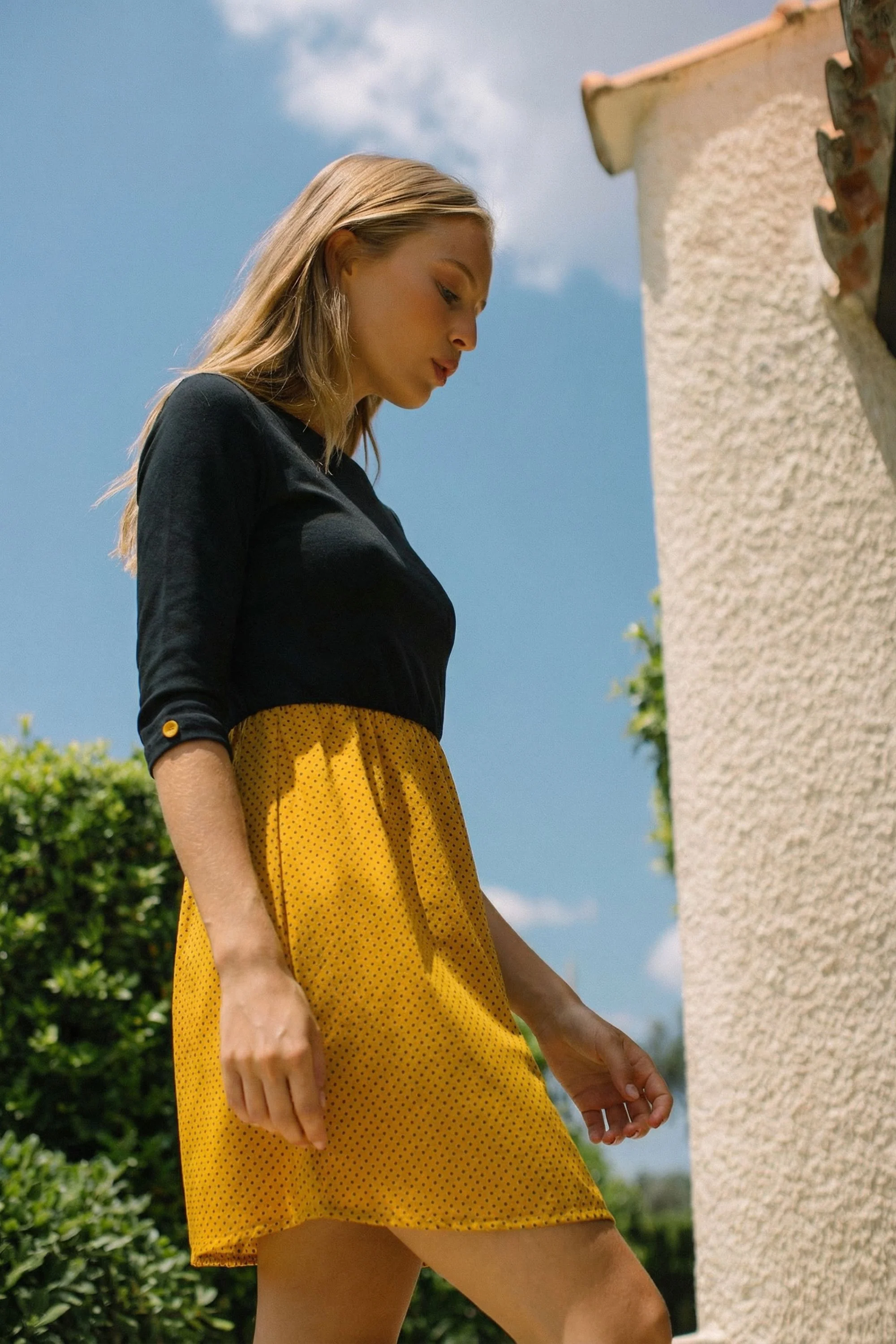 Dress Luiza Black Mustard Polka Dots - Image 6