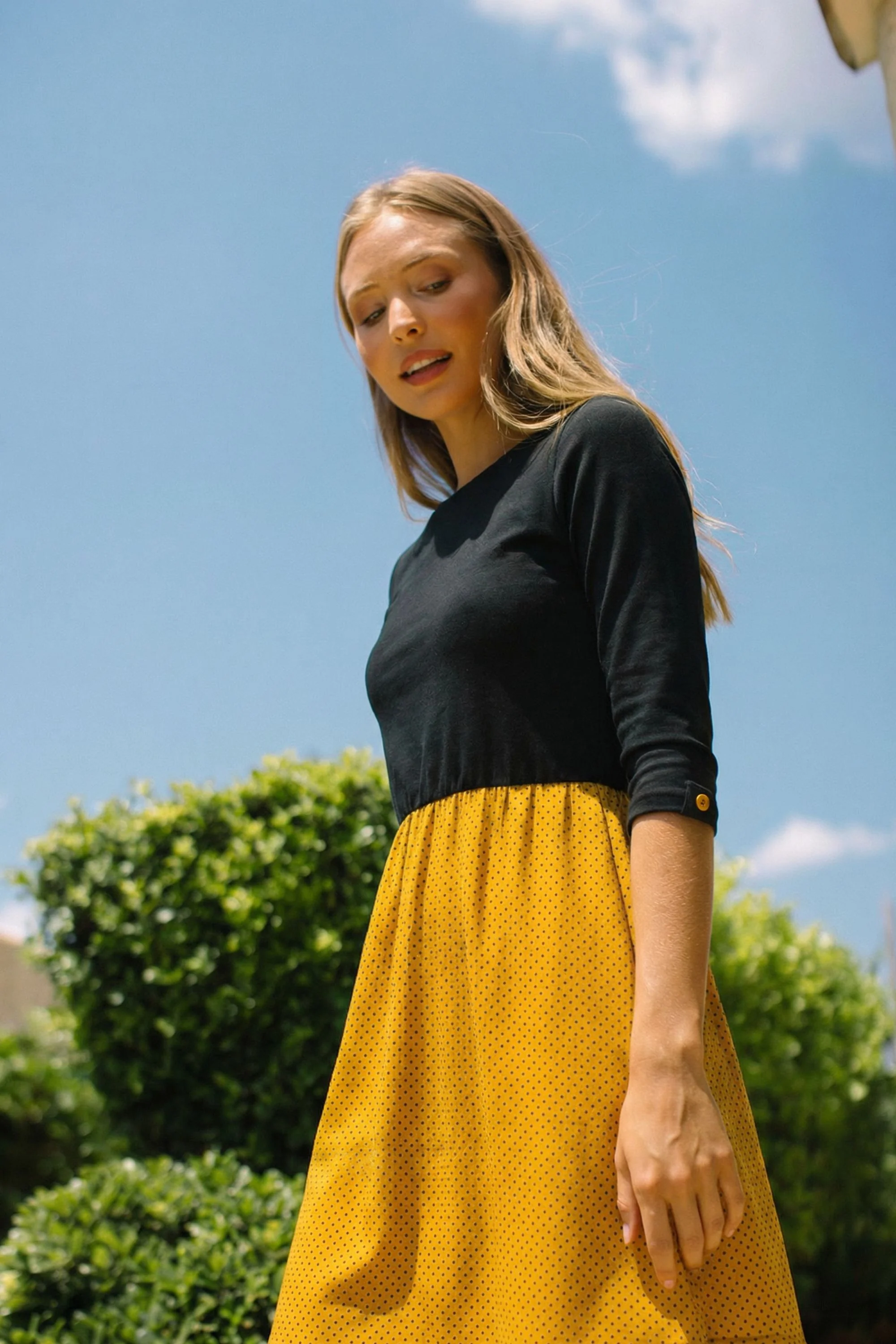 Dress Luiza Black Mustard Polka Dots - Image 8