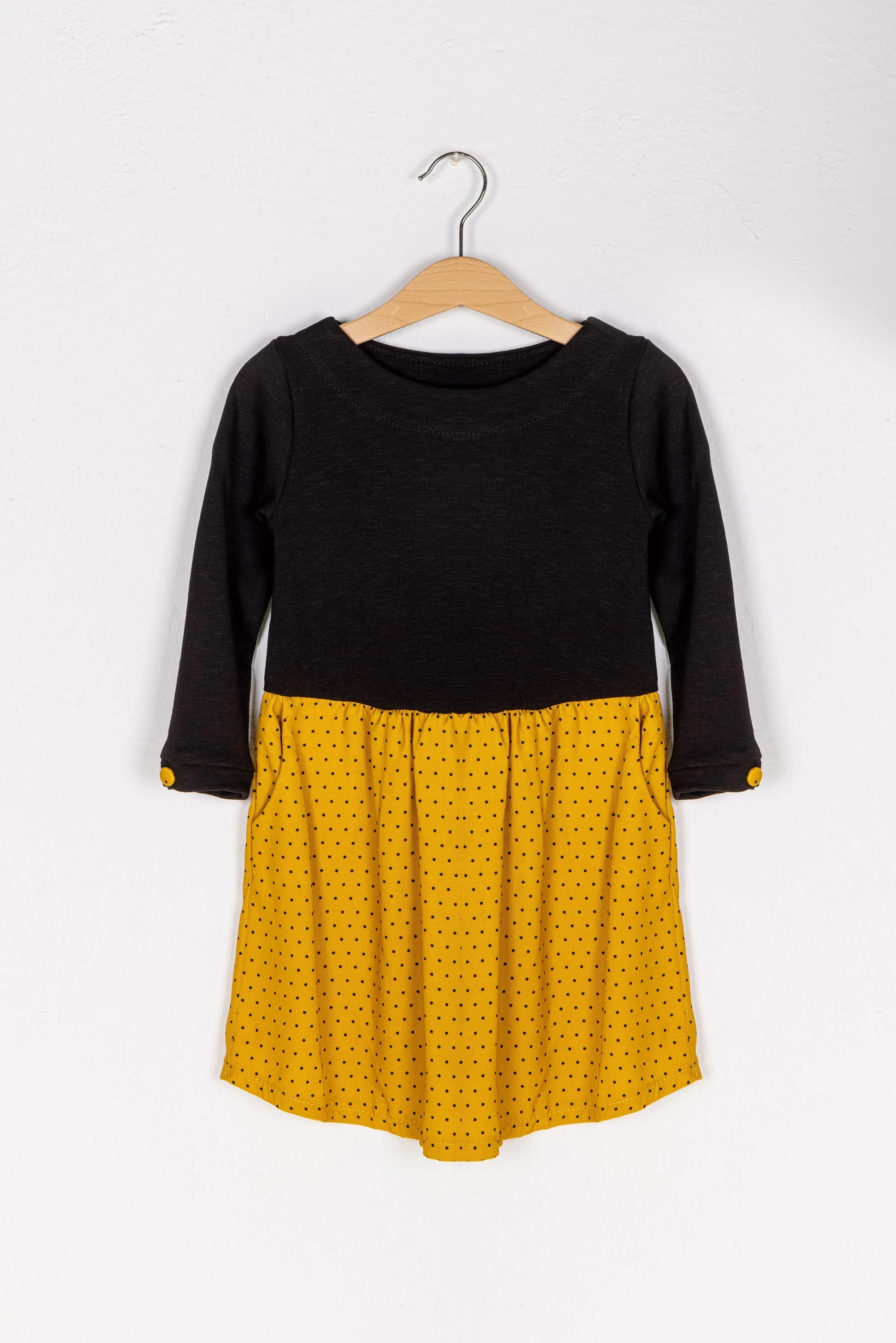 Kids Dress Luiza Black Mustard Polka Dots - Image 3